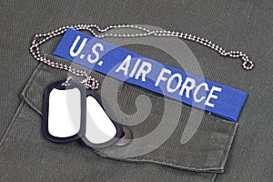 US AIR FORCE uniform with blue branch tape and dog tags