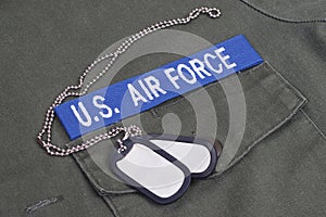 US AIR FORCE uniform with blue branch tape and dog tags