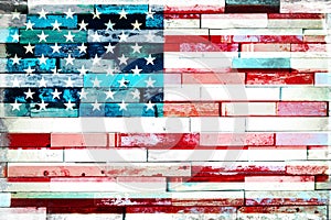 US american flag on old painted grunge wood planks background