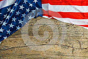 US American flag on old wooden background. For USA Memorial day, Veteran`s day, Labor day, or 4th of July celebration