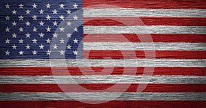 US American flag painted on distressed and worn wood. Wallpaper for Memorial Day, Veteran`s Day, 4th of July.