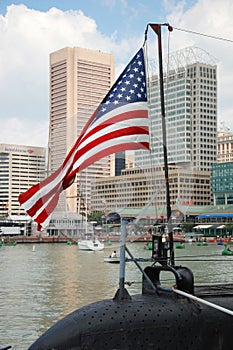 US American flag on USS Torsk Submarine