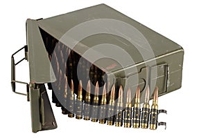 US Army Ammo Box with ammunition belt and bayonet