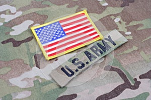 US ARMY branch tape with flag patch on uniform