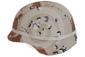 Us army helmet with a desert camouflage cover