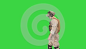 US Army rangers walking by on a Green Screen, Chroma Key.