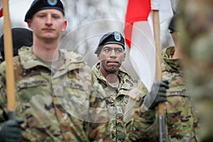 US Army soldiers of the 1st Cavalry Division take part at the Romanian National Day military parade