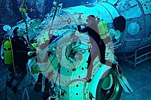 US Astronaut Michael Barratt in the Hydrolab Pool