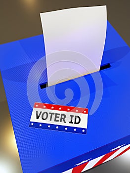 US ballot box with Voter ID card photo