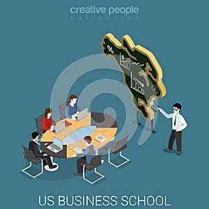 US business school education course flat 3d isometric vector