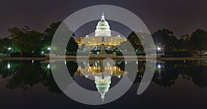 US Capital Building Reflection at night