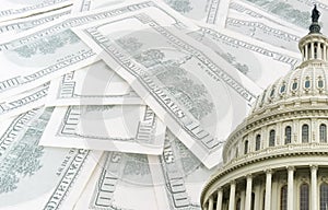 Us capitol on 100 dollars banknotes background photo