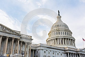 US Capitol Buiding Washington DC Dome Detail Closeup Alone Daylight Shadow Sunshine American Landmark