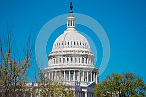 US Capitol building and dome, home of the US Congress, in Washington, DC on Capitol Hill. Washington DC Capitol dome