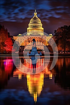 us capitol building illuminated at night