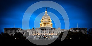 The US Capitol building at night