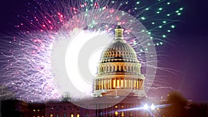 US Capitol Building in Washington DC USA fireworks display show cheerful on the July 4th Independence day