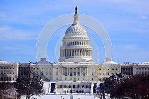 US Capitol Dome Houses Congress Snow Washington DC