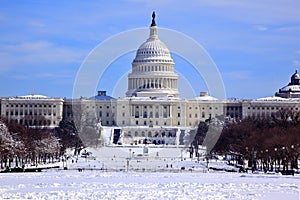 US Capitol Dome Houses Congress Snow Washington DC