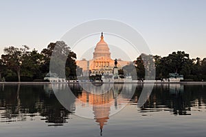 US Capitol illuminated by sunset sun