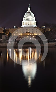 US Capitol Night Washington DC with Reflection