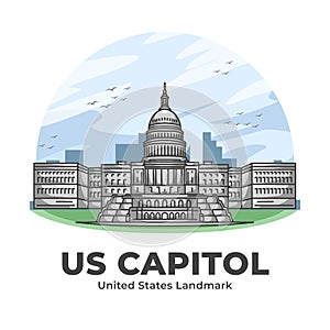 US Capitol United States Landmark Minimalist Cartoon Illustration