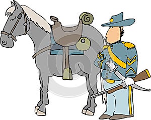 US cavalry officer and his horse photo