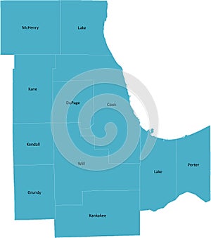 US Chicagoland with 11 counties