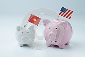 US and China finance, economics or trade war concept, pink piggy