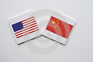 US and China flags on white background