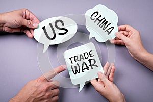 US - China trade war concept. Speech bubble