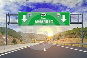 US city Amarillo road sign on highway