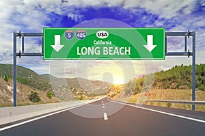 US city Long Beach road sign on highway