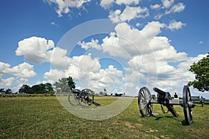 US Civil War era cannons on the battlefield in Gettysburg PA at the site of Pickett\'s charge