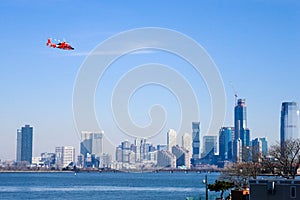 US Coast Guard helicopter flying over Manhattan