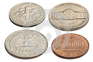 US coins isolated on a white background.