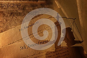 US Constitution and amendments with gavel