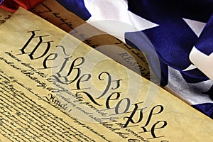 US Constitution - We The People with American Flag