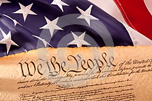 US Constitution - We The People with USA Flag.