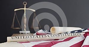 US constitution and US flag