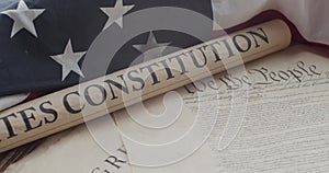 US constitution and US flag