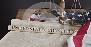 US constitution and US flag