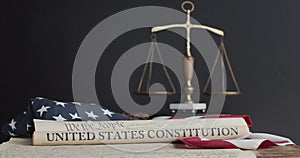 US constitution and US flag