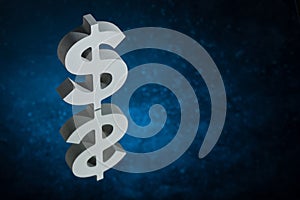 US Currency Symbol or Sign With Mirror Reflection on Blue Dusty Background