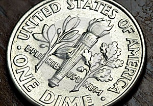 US Dime Macro Showing Back Side of Coin
