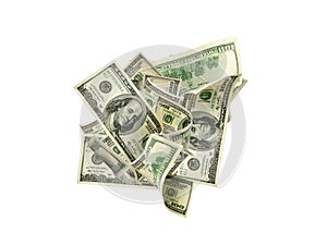 Us dollar. American money, falling cash. Flying hundred dollars isolated.