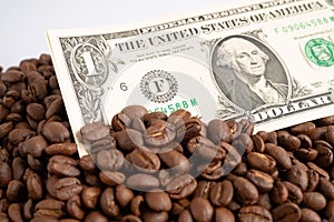 US dollar banknote money on coffee beans, Import Export Shopping online or eCommerce delivery service store product shipping,