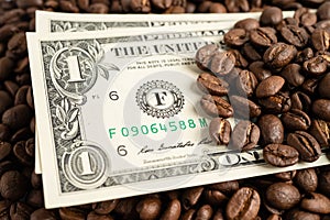 US dollar banknote money on coffee beans, Import Export Shopping online or eCommerce delivery service store product shipping,