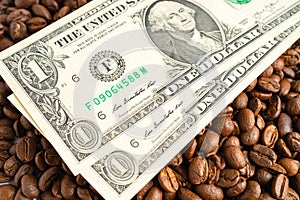 US dollar banknote money on coffee beans, Import Export Shopping online or eCommerce delivery service store product shipping,