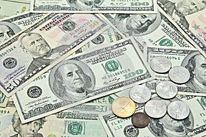 US Dollar banknotes and coins